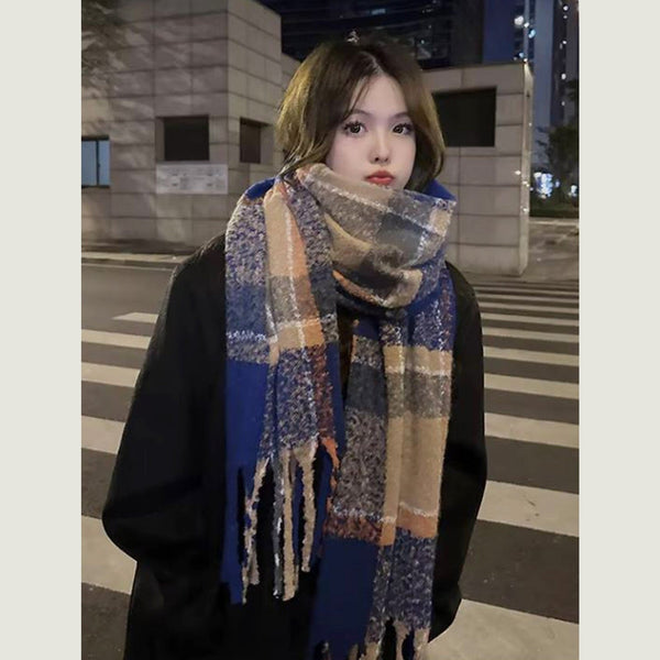 Blanket Scarf - Plaid With Long Fringe