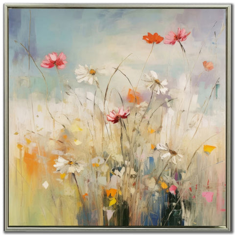 Blooms In The Meadow I - Hand Embellished Canvas In Floating Frame