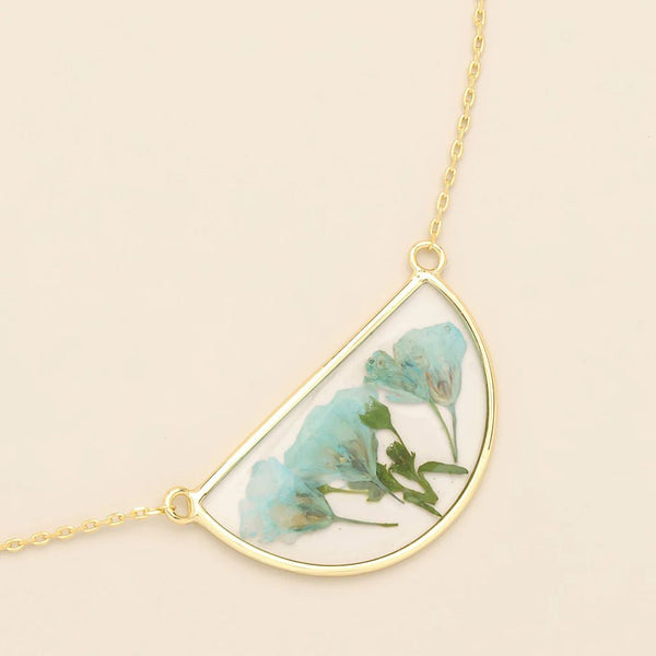 Blue Baby's Breath - Pressed Flower Necklace - Lady of the Lake