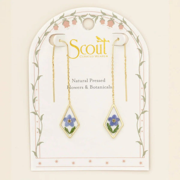 Blue Forget Me Not - Pressed Flower Thread Earring - Lady of the Lake