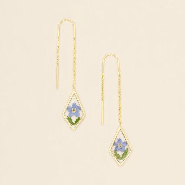 Blue Forget Me Not - Pressed Flower Thread Earring - Lady of the Lake