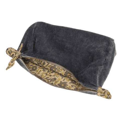 Blue Graphite Block Print Lined Velvet Pouch - Lady of the Lake