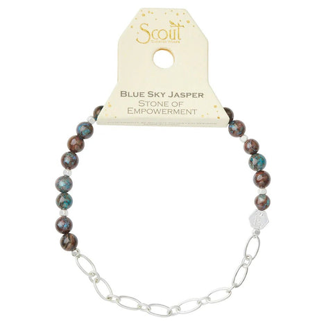 Blue Sky Jasper - Stone Of Empowerment - Mini Stone With Chain Stacking Bracelet