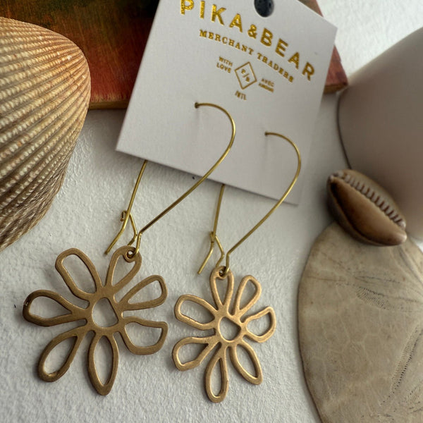 Bouquet Raw Brass Flower Drop Earrings - Lady of the Lake