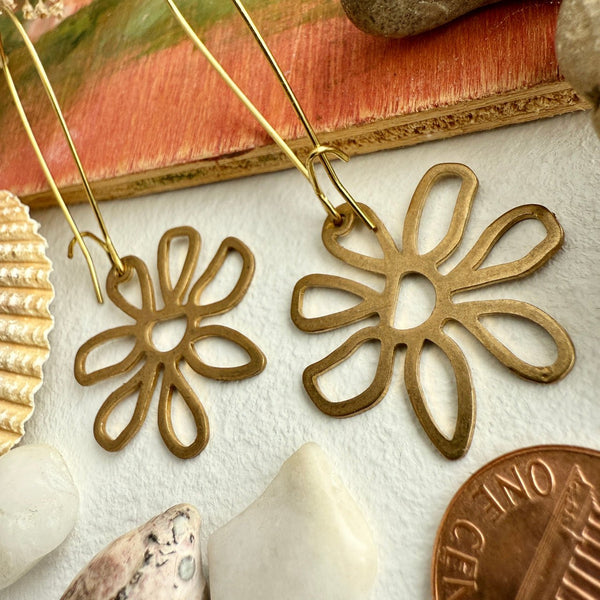 Bouquet Raw Brass Flower Drop Earrings - Lady of the Lake