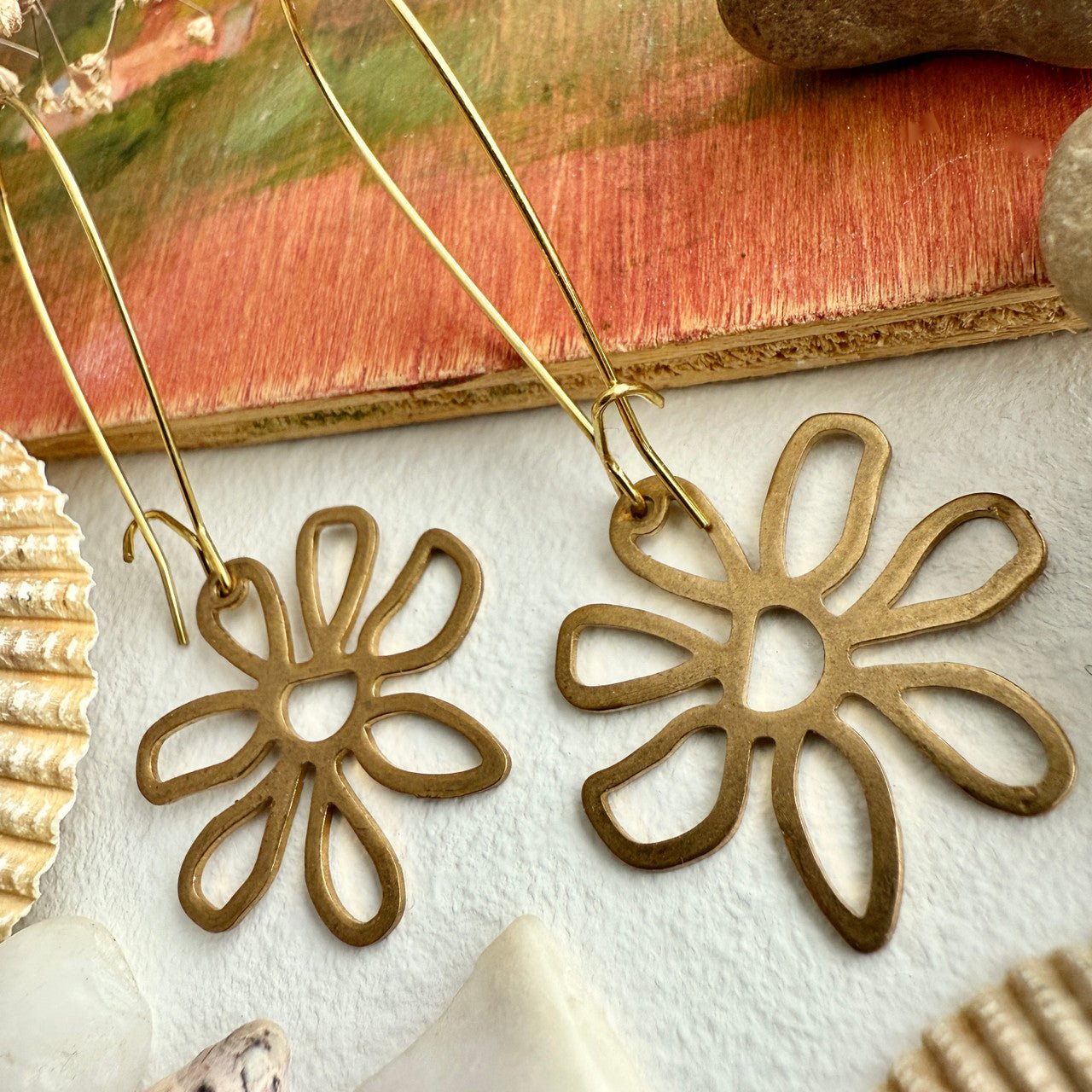 Bouquet Raw Brass Flower Drop Earrings - Lady of the Lake