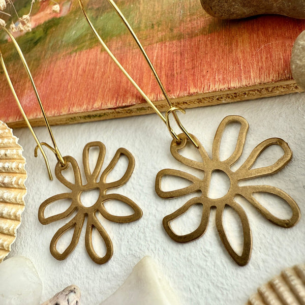 Bouquet Raw Brass Flower Drop Earrings - Lady of the Lake