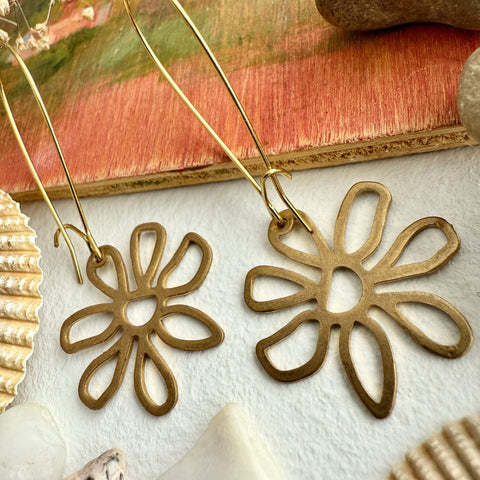 Bouquet Raw Brass Flower Drop Earrings - Lady of the Lake