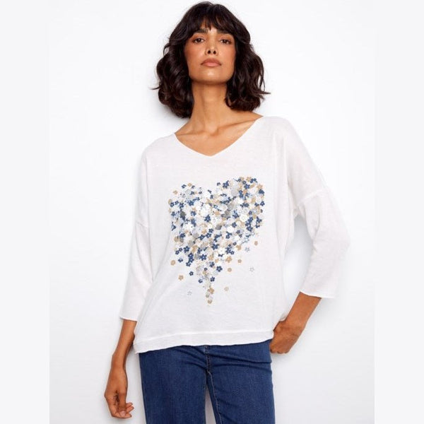 Brooke Print Jersey V - Neck 3/4 Sleeve Printed Top - Lady of the Lake