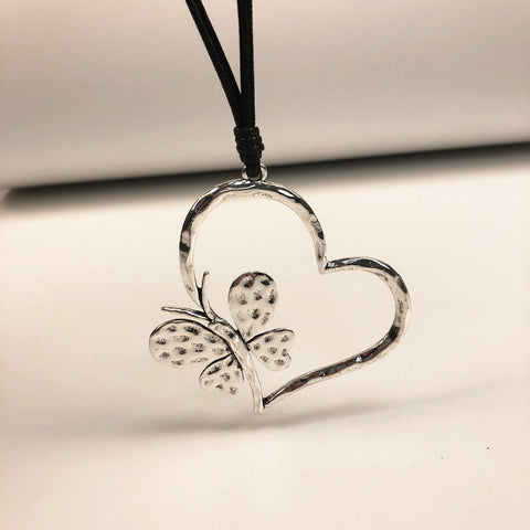 Butterfly & Heart Long Necklace - Lady of the Lake