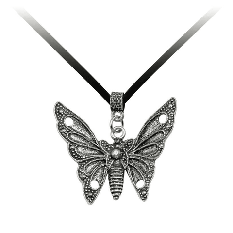 Butterfly Pendant Necklace On Leather Cord - Lady of the Lake