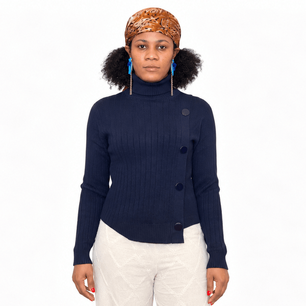 Camille Ribbed Turtleneck Sweater With Button Accent - Lady of the Lake