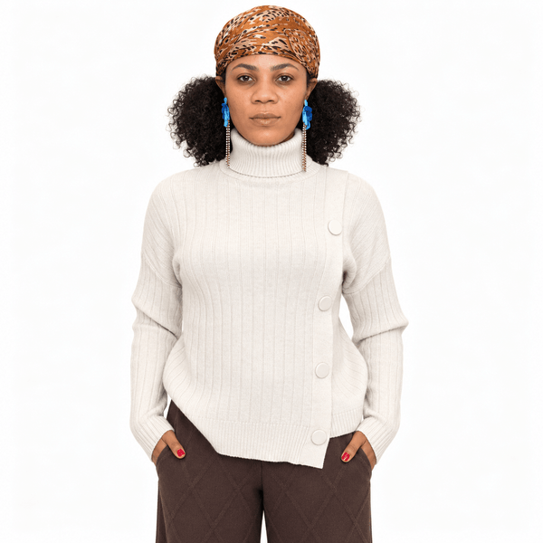 Camille Ribbed Turtleneck Sweater With Button Accent - Lady of the Lake