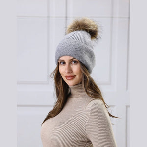 Cashmere Blend Touque With Pom Pom & Crystal Accents