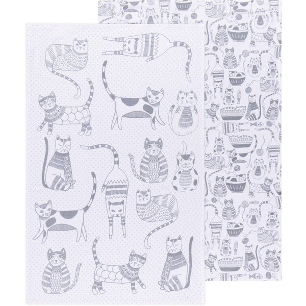 Cat Print London Grey Floursack Dishtowels - Set of 2 - Lady of the Lake