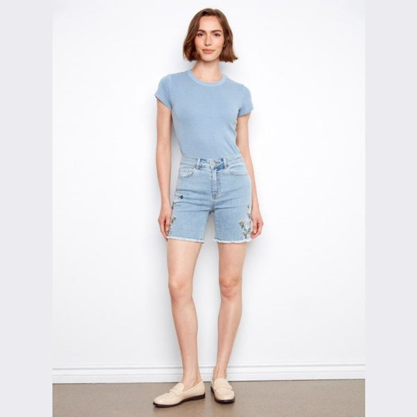 Catherine Embroidered Stretch Denim Shorts - Lady of the Lake