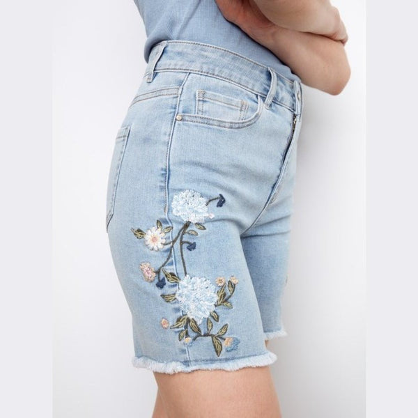 Catherine Embroidered Stretch Denim Shorts - Lady of the Lake