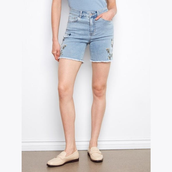 Catherine Embroidered Stretch Denim Shorts - Lady of the Lake