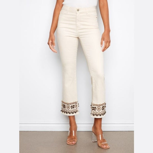 Charlee Cropped Twill Pants With Embroidered Hem - Lady of the Lake