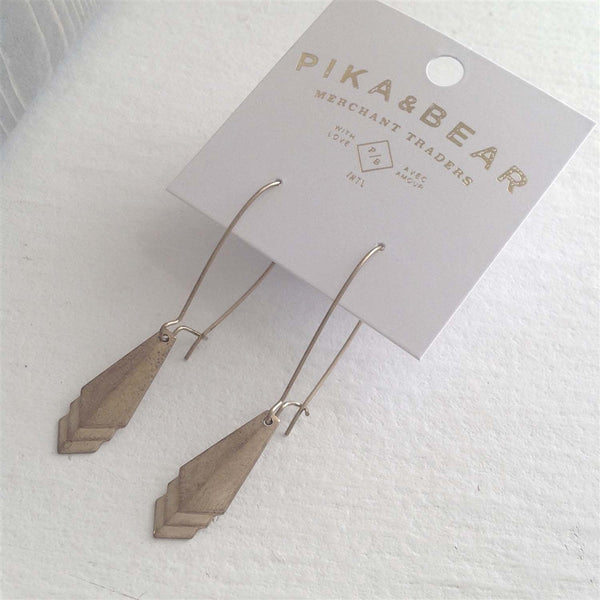 Chicago Art Deco Style Drop Earrings In Brass - Lady of the Lake