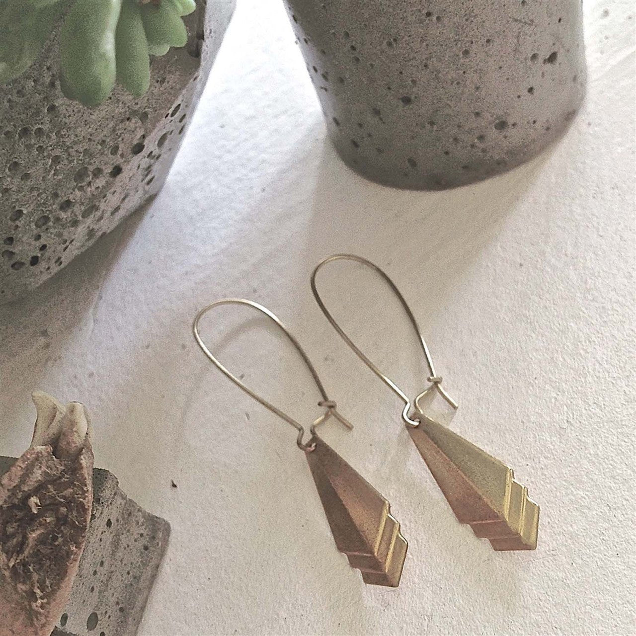 Chicago Art Deco Style Drop Earrings In Brass - Lady of the Lake