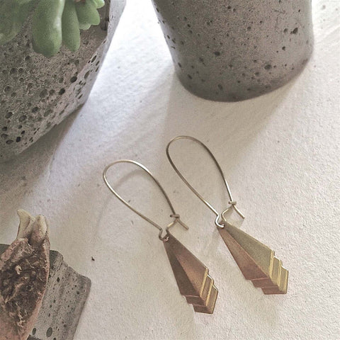 Chicago Art Deco Style Drop Earrings In Brass - Lady of the Lake