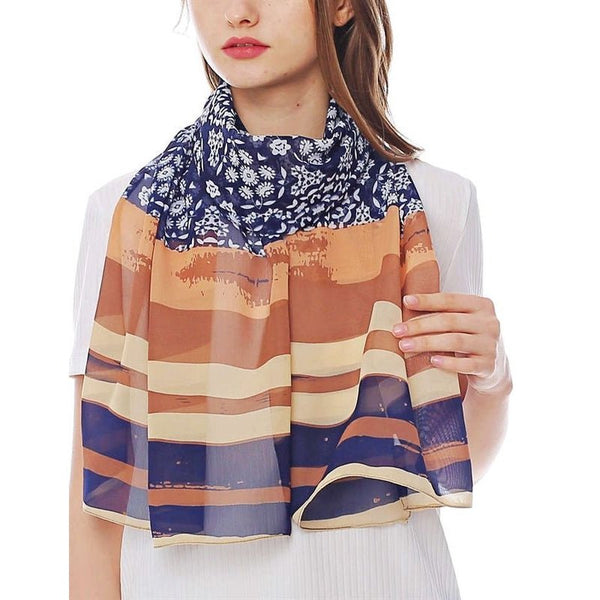 Chiffon Scarf - Floral & Stripes