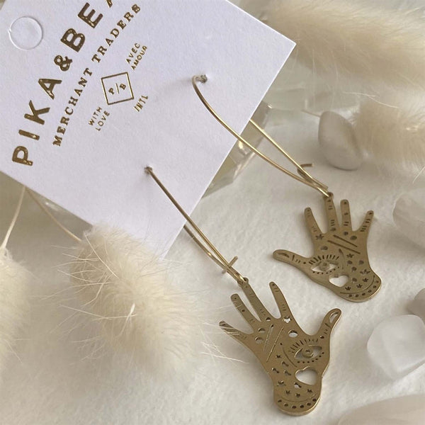 Chiromancy Brass Palmistry Drop Earrings - Lady of the Lake