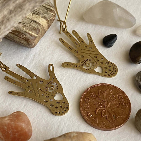 Chiromancy Brass Palmistry Drop Earrings - Lady of the Lake
