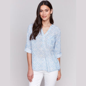 Cleo Printed Half - Button Blouse - Lady of the Lake