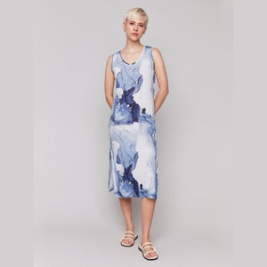 Colette Printed Sleeveless Linen Blend Dress With Side Slits - Lady of the Lake