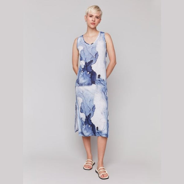 Colette Printed Sleeveless Linen Blend Dress With Side Slits - Lady of the Lake