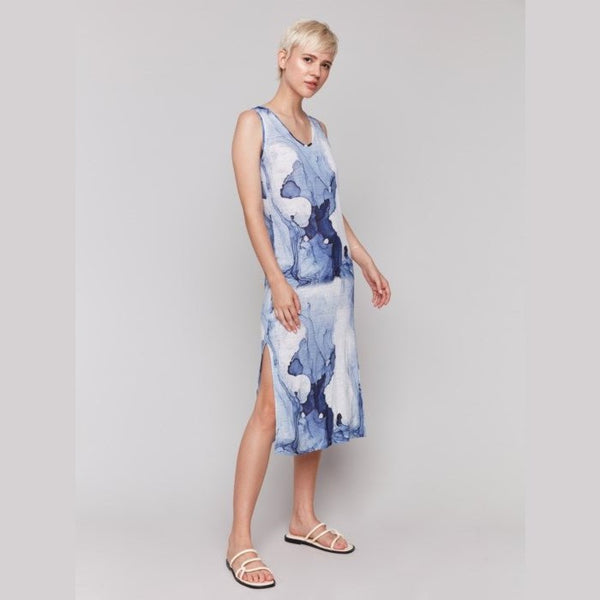 Colette Printed Sleeveless Linen Blend Dress With Side Slits - Lady of the Lake
