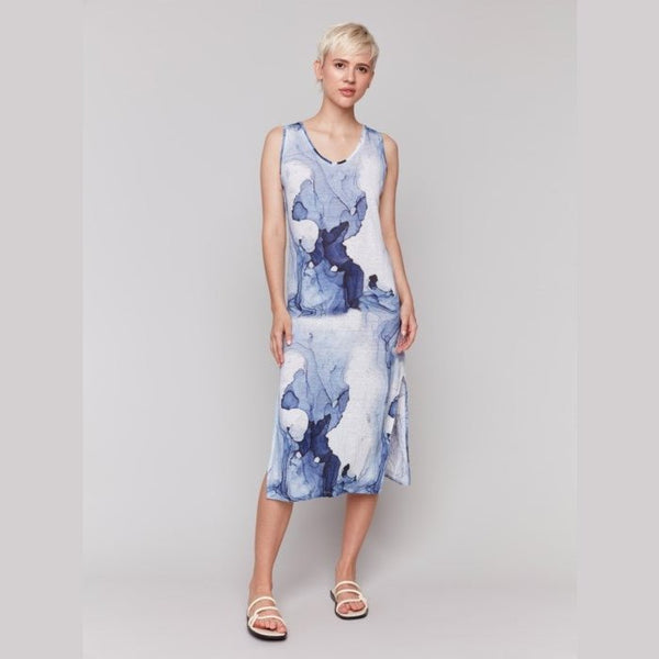Colette Printed Sleeveless Linen Blend Dress With Side Slits - Lady of the Lake