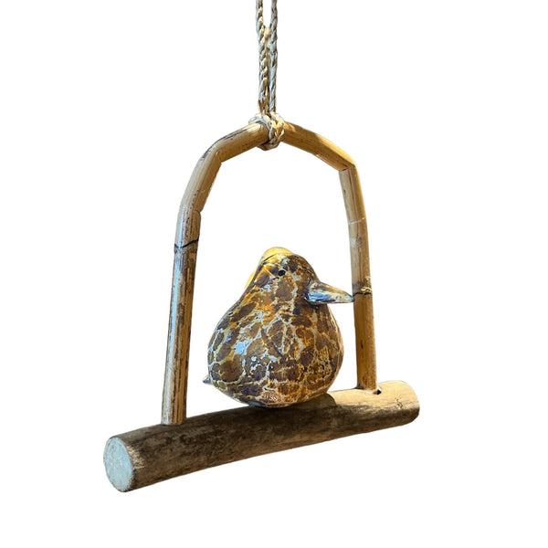 Coloured Bird on Wooden Swing