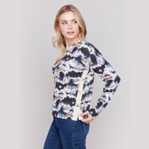 Cora Printed Sweater With Side Buttons