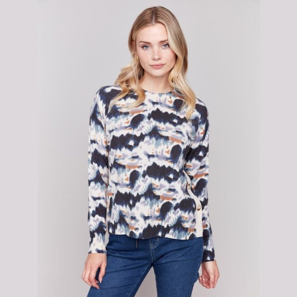 Cora Printed Sweater With Side Buttons