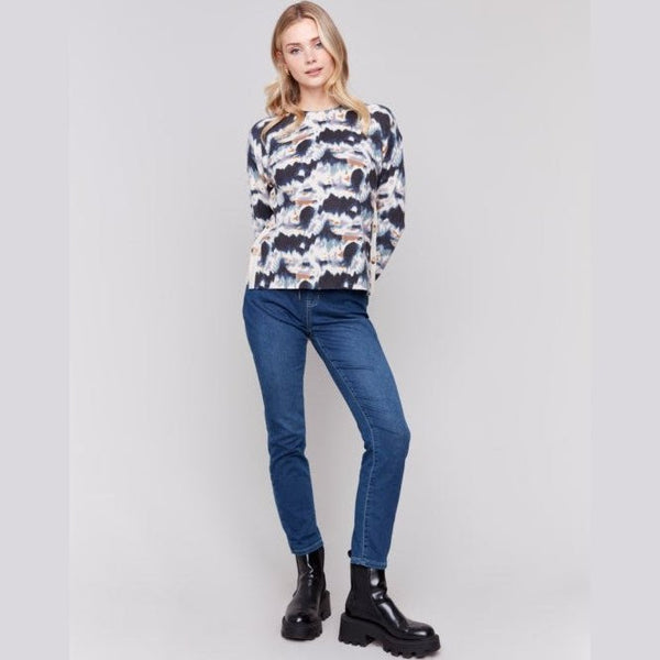 Cora Printed Sweater With Side Buttons