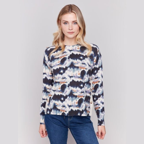 Cora Printed Sweater With Side Buttons