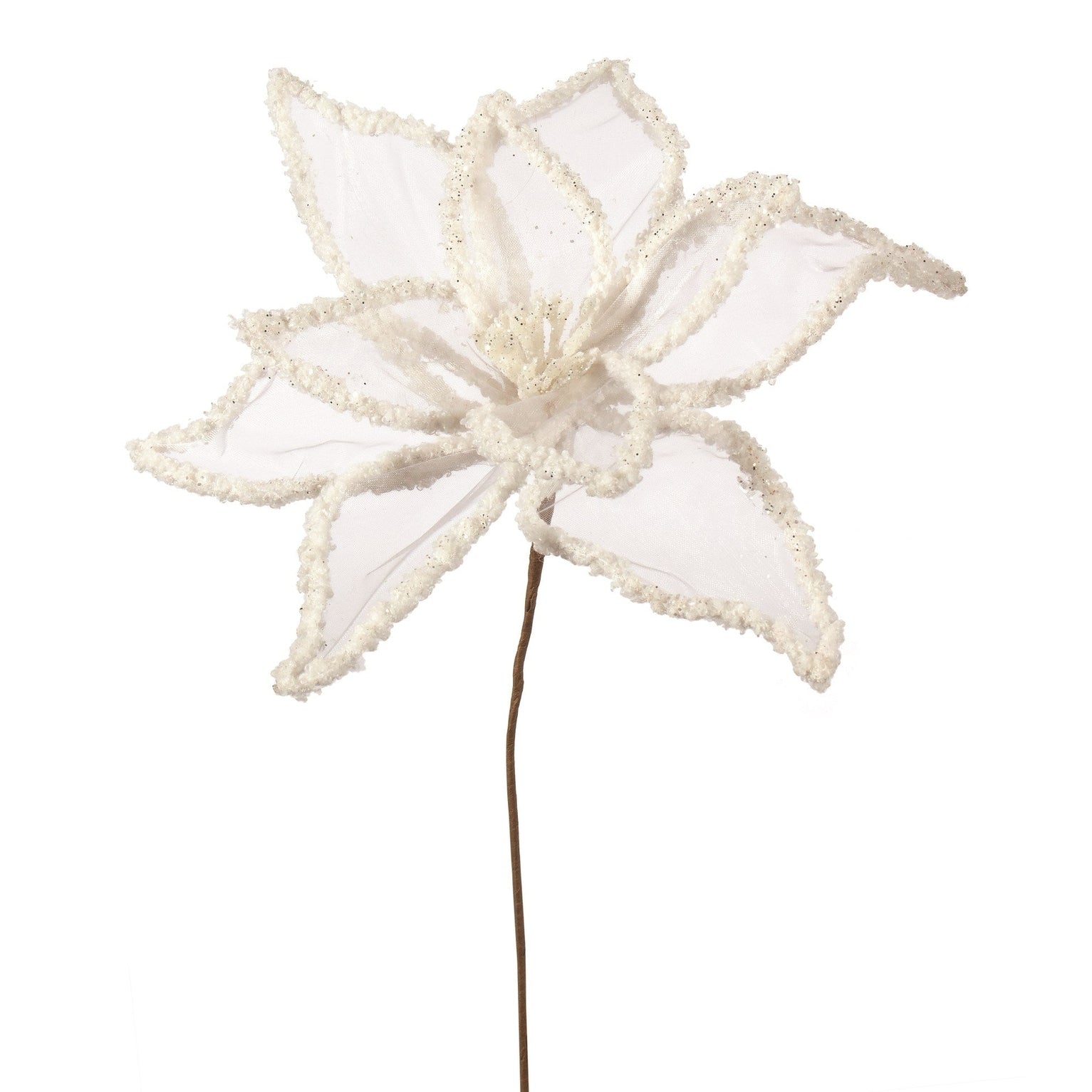 Cream Chenille & Sheer Faux Poinsettia Flower