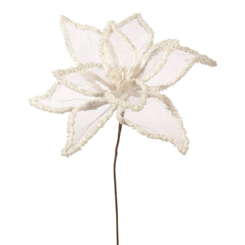 Cream Chenille & Sheer Faux Poinsettia Flower