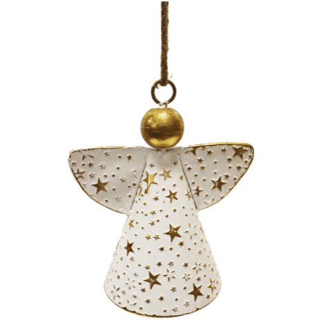 Cream & Gold Angel Ornament With Bell