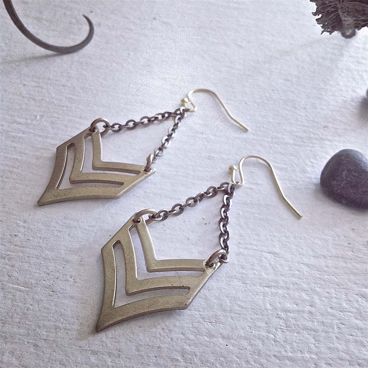 Custer Chevron Brass Earrings - Lady of the Lake