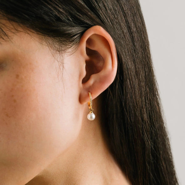 CZ Amari Pearl Huggie Hoop Earrings - Lady of the Lake