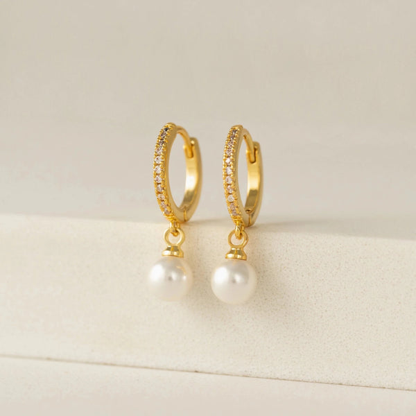 CZ Amari Pearl Huggie Hoop Earrings - Lady of the Lake