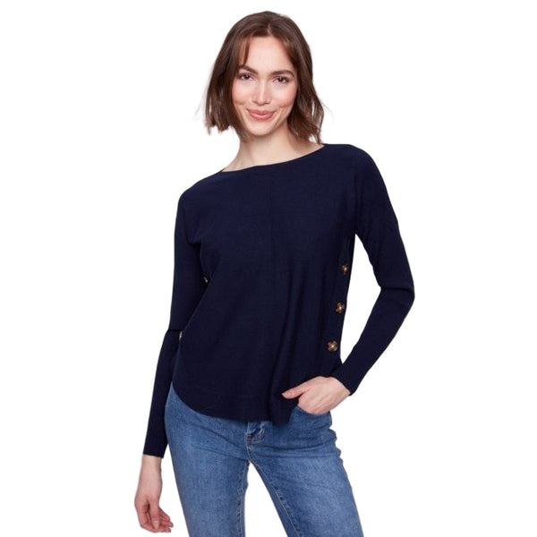 Daphne Boat Neck Sweater With Side Buttons - Lady of the Lake