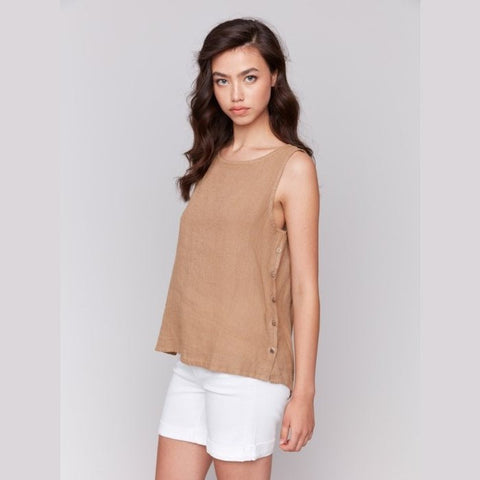 Delaney Sleeveless Linen Top With Side Buttons - Lady of the Lake