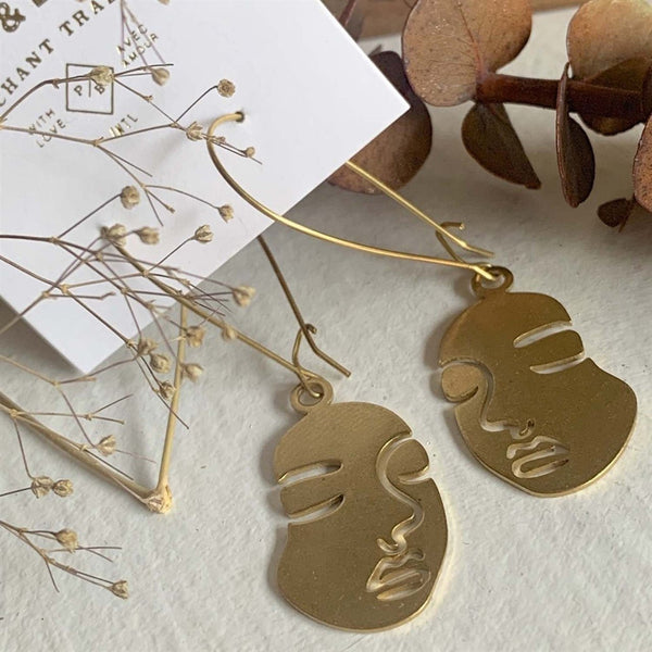 Diana Brass Face Silhouette Drop Earrings - Lady of the Lake