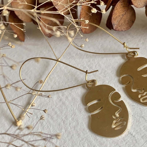 Diana Brass Face Silhouette Drop Earrings - Lady of the Lake