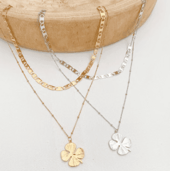 Double Layered Necklace With Clover Charm